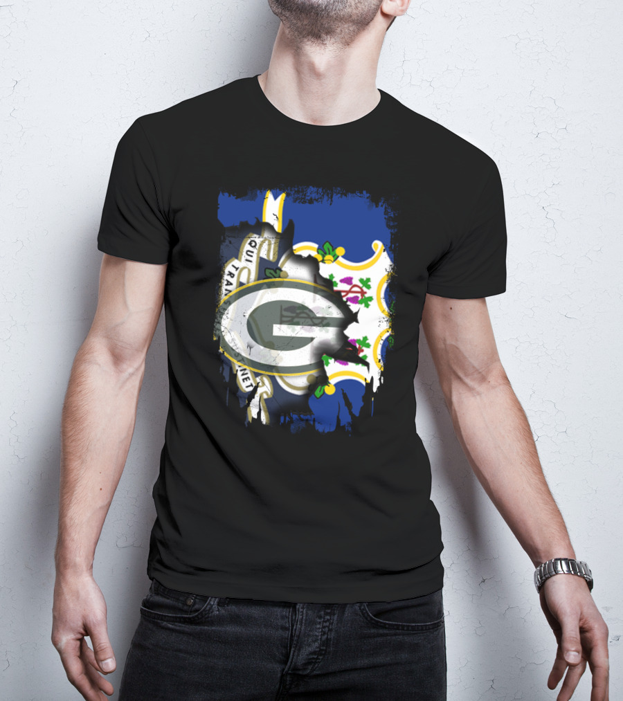 Connecticut Pride With Green Bay Packers Logo Fusion T-Shirt