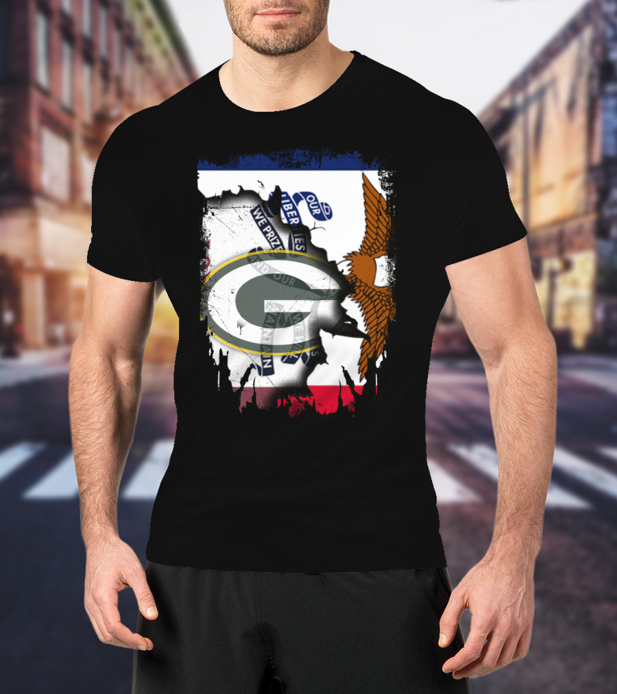 Iowa State Flag With Green Bay Packers Logo Eagle T-Shirt