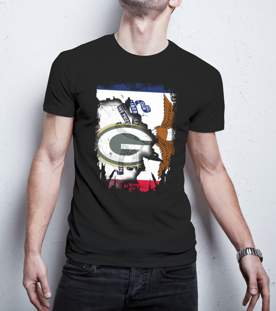 Iowa State Flag With Green Bay Packers Logo Eagle T-Shirt