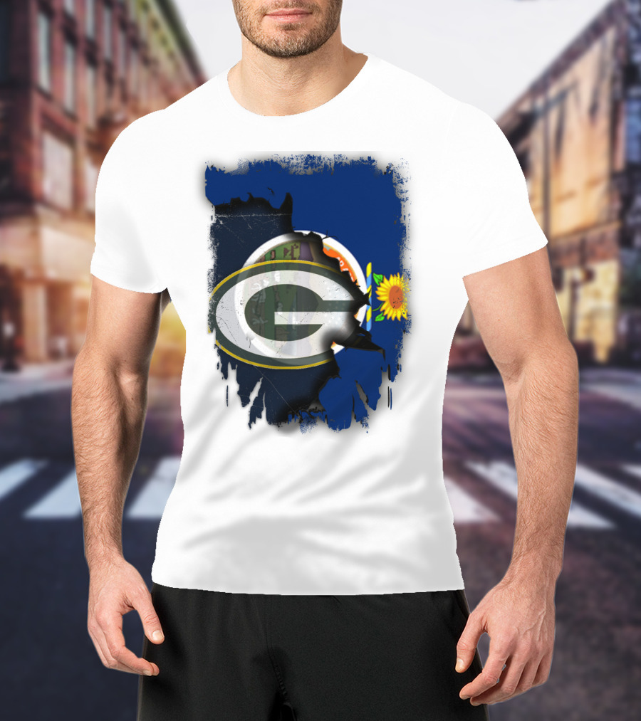 Kansas State Flag With Green Bay Packers Logo And Sunflower T-Shirt