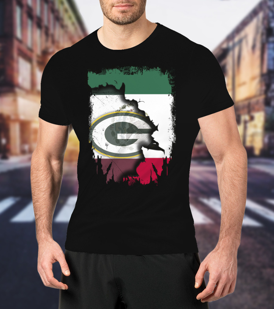 Mexico Flag With Green Bay Packers T-Shirt