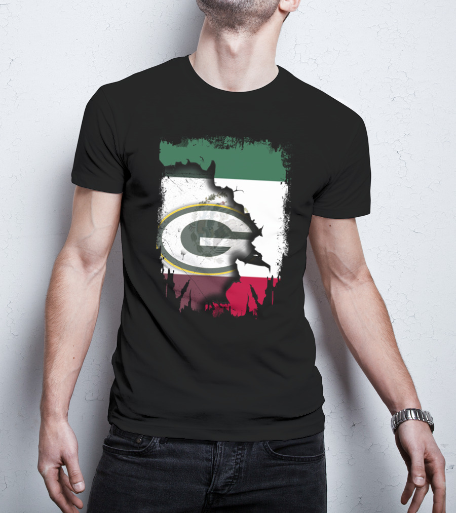 Mexico Flag With Green Bay Packers T-Shirt