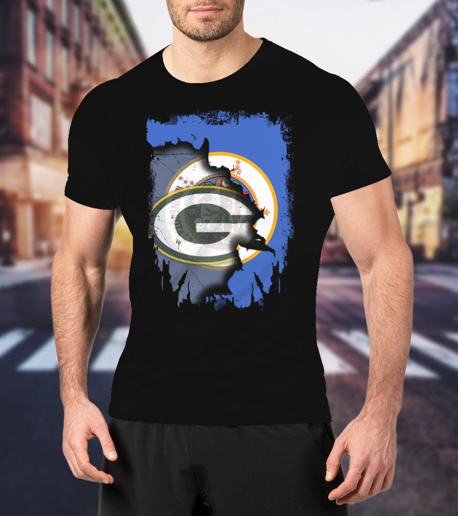 Minnesota Flag Ripped To Reveal Green Bay Packers T-Shirt