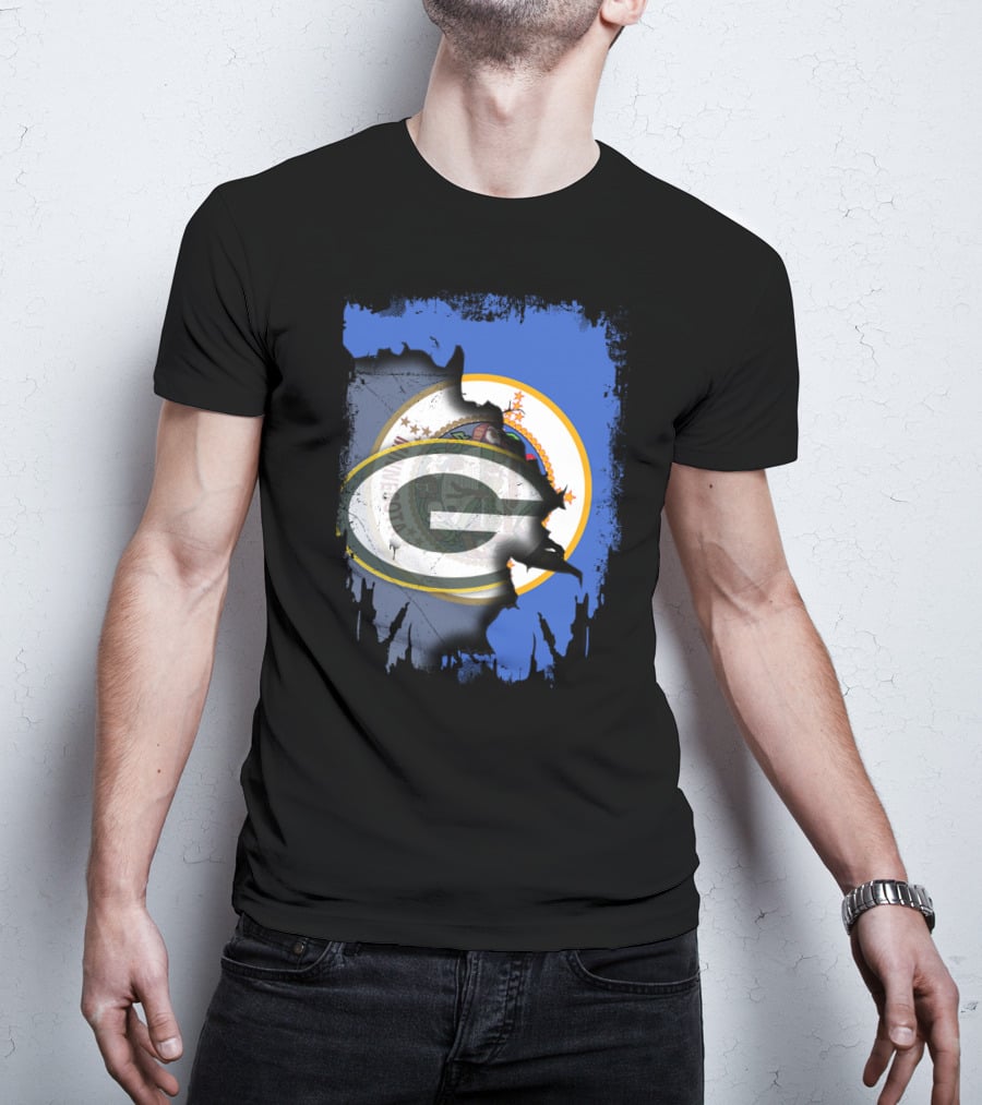 Minnesota Flag Ripped To Reveal Green Bay Packers T-Shirt