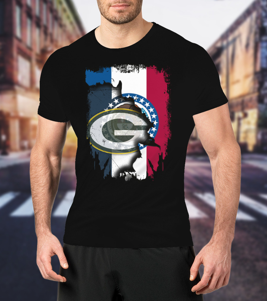 Missouri Flag With Green Bay Packers Logo Fusion T-Shirt