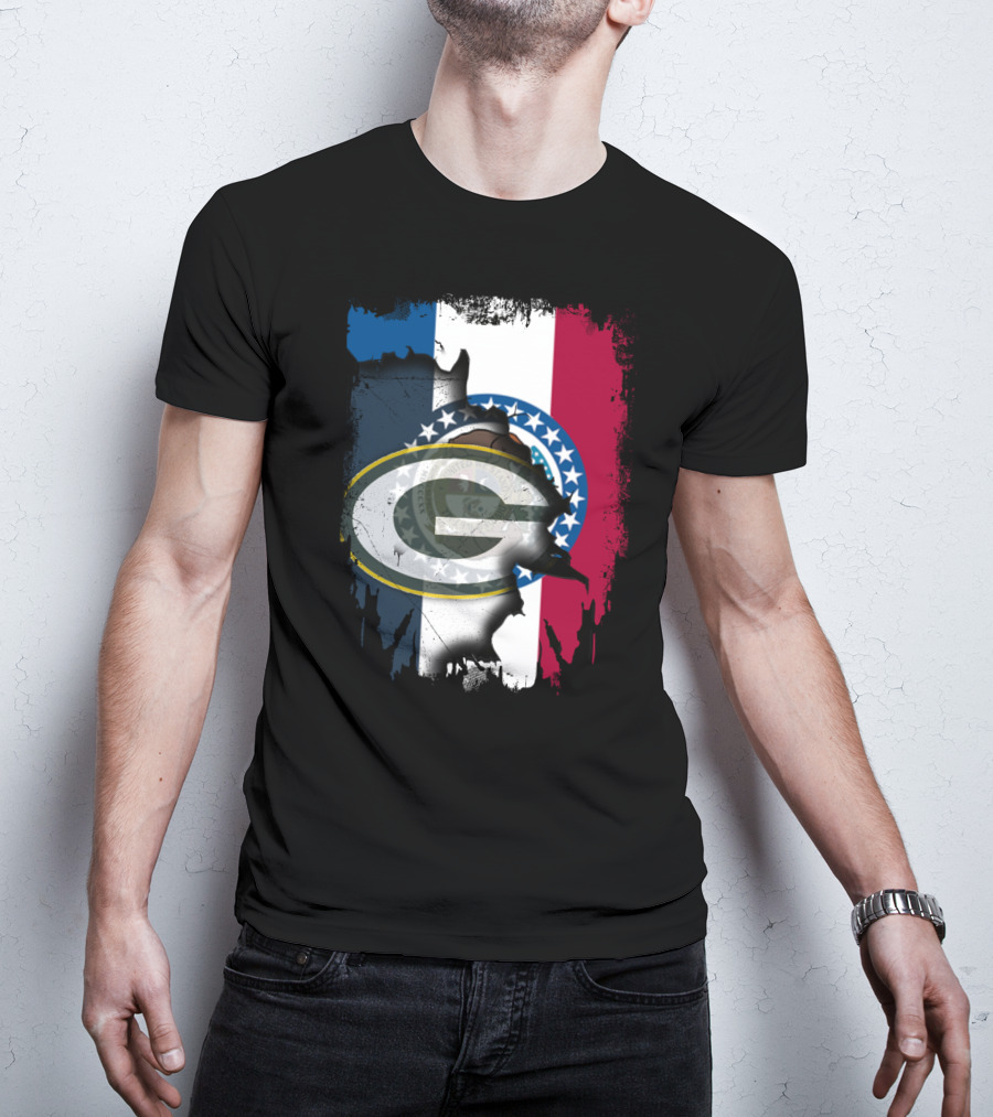 Missouri Flag With Green Bay Packers Logo Fusion T-Shirt