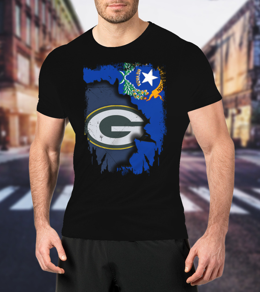 Nevada State Pride With Green Bay Packers Logo Fusion T-Shirt