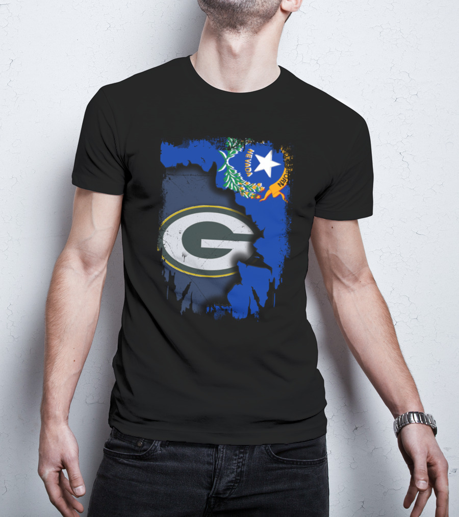 Nevada State Pride With Green Bay Packers Logo Fusion T-Shirt