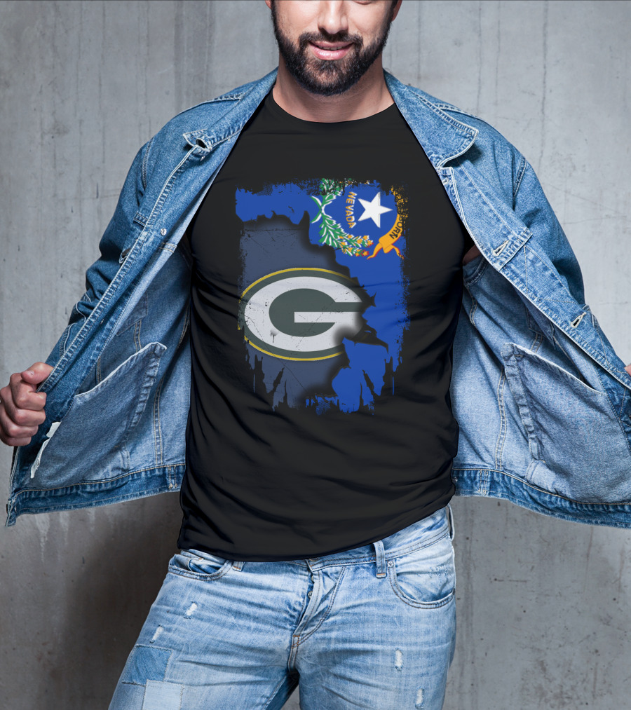 Nevada State Pride With Green Bay Packers Logo Fusion T-Shirt