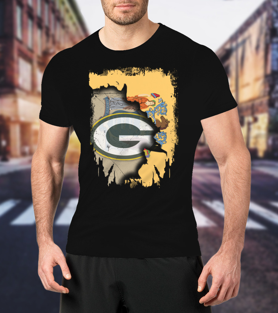 New Jersey State Coat Of Arms Overlay With Green Bay Packers T-Shirt