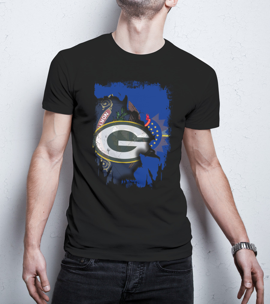 Green Bay Packers Logo Overlaid On North Dakota Flag T-Shirt
