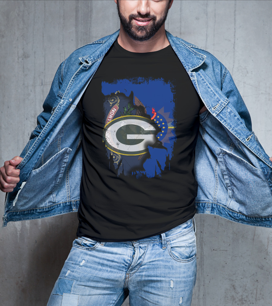 Green Bay Packers Logo Overlaid On North Dakota Flag T-Shirt