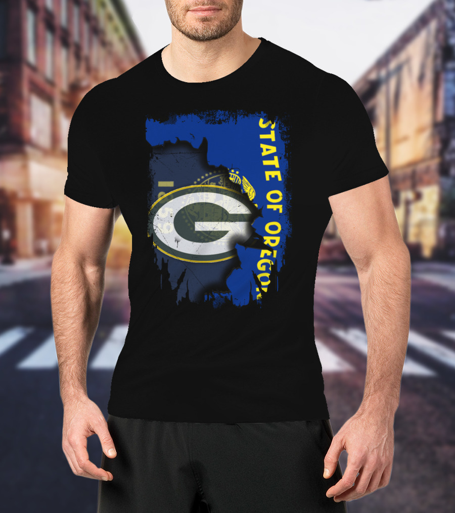 State Of Oregon Torn With Packers T-Shirt