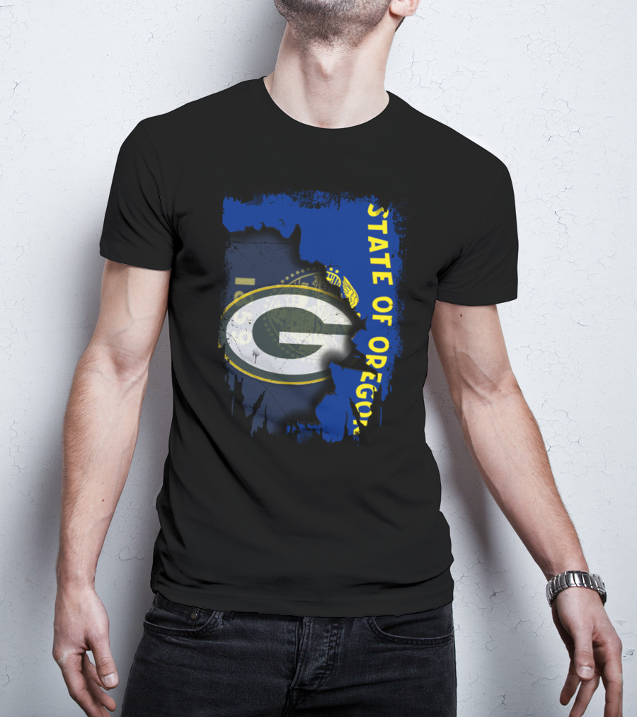 State Of Oregon Torn With Packers T-Shirt
