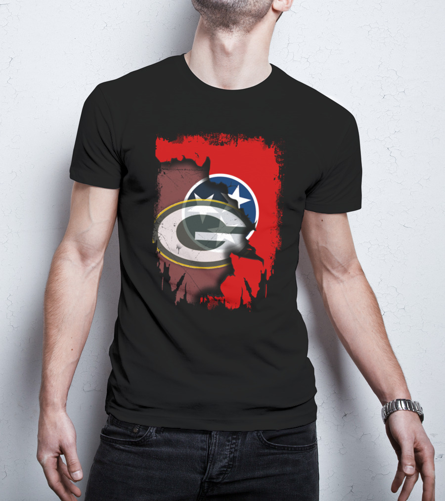 Together Tennessee With Green Bay Packers Logo Over Tennessee Flag T-Shirt