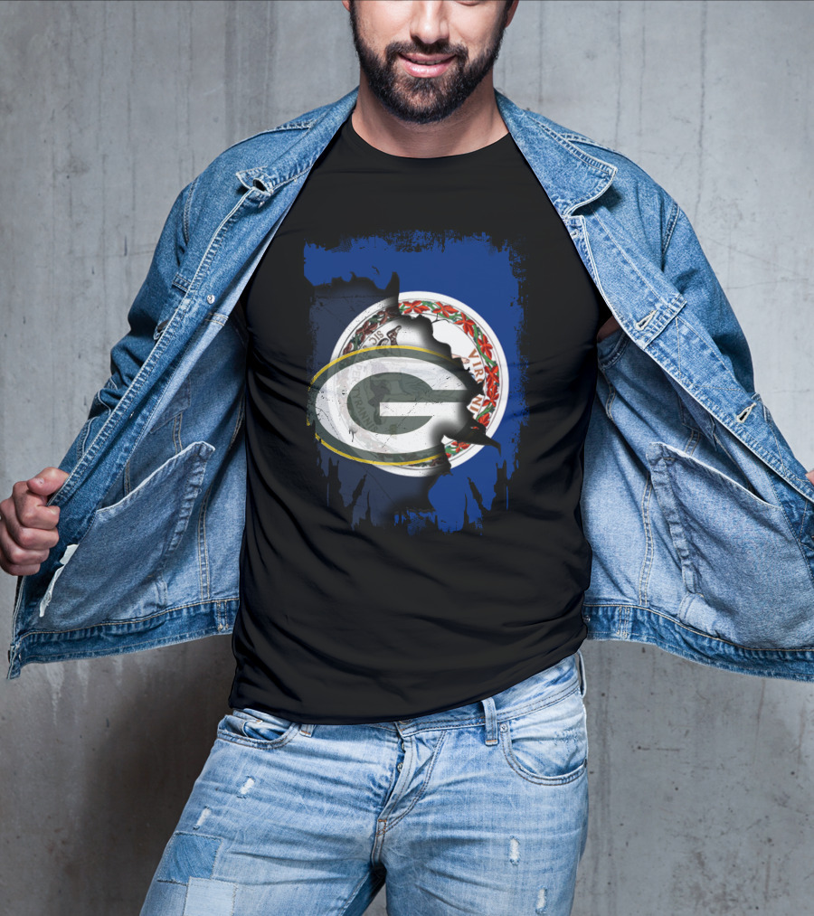 Virginia State Flag With Green Bay Packers Logo Fusion T-Shirt