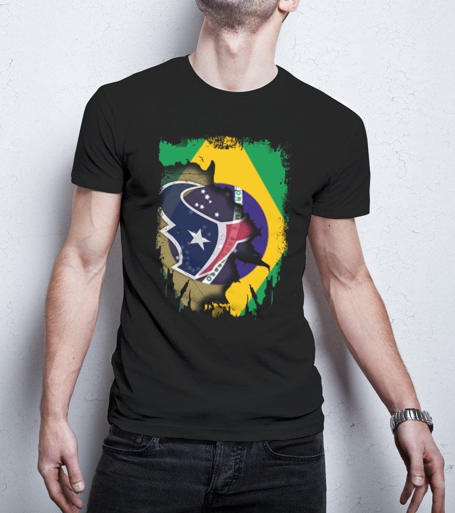Brazilian Flag And Texans Logo Integration: Together Brazil With Texans T-Shirt