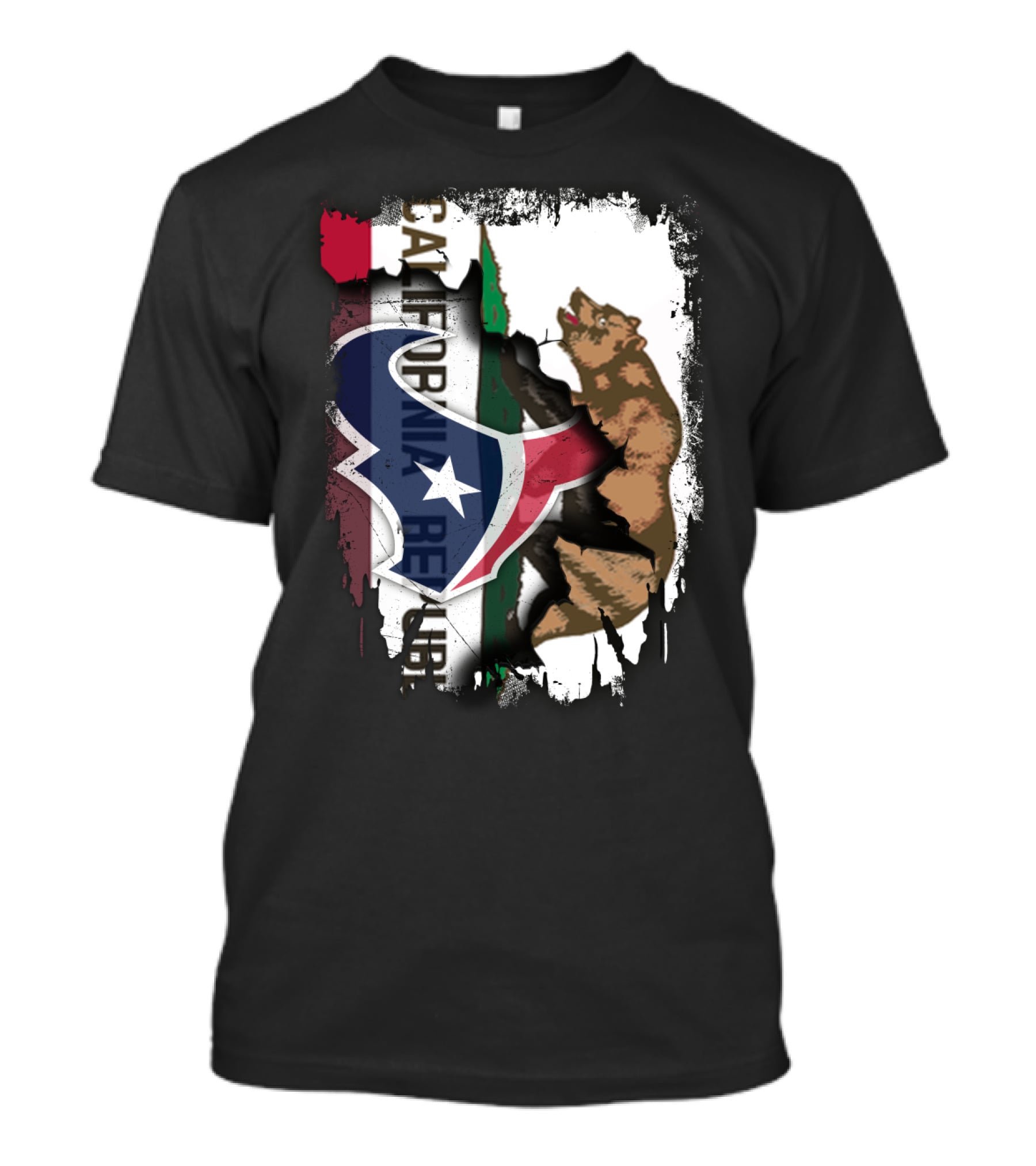 California Republic Meets Texas Emblem With Bear And Lone Star Fusion T-Shirt