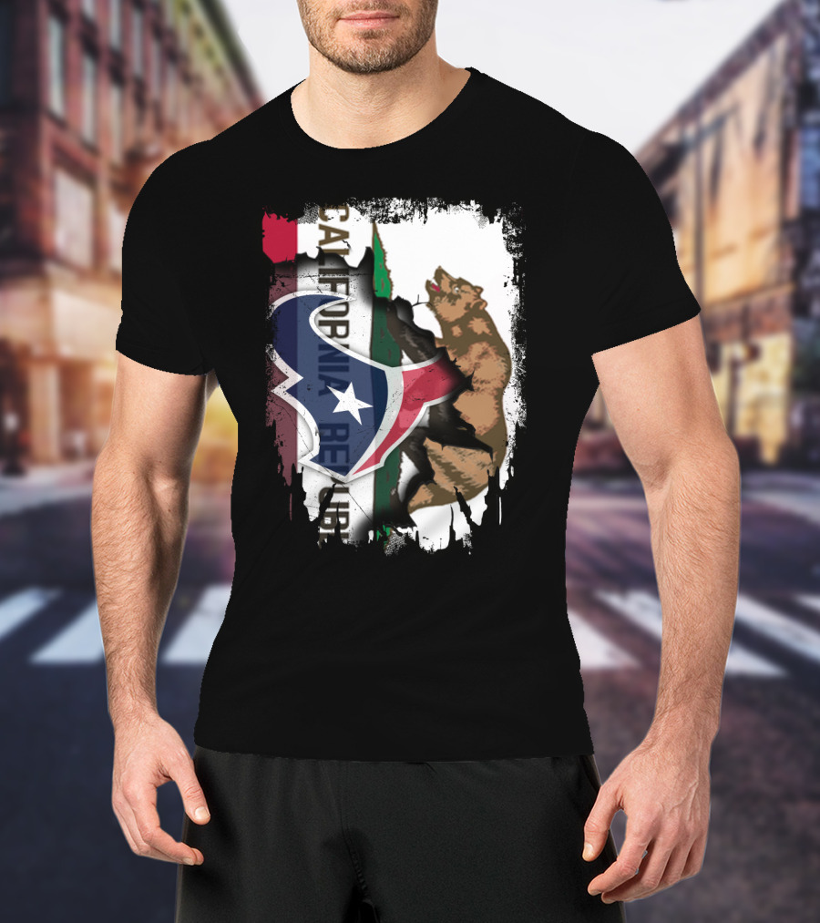 California Republic Meets Texas Emblem With Bear And Lone Star Fusion T-Shirt