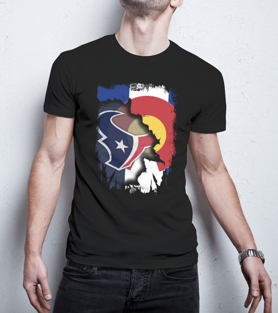 Together Colorado With Texans Flag And Houston Texans Logo Collaboration T-Shirt