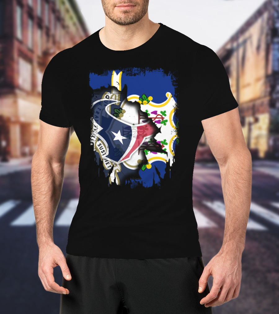 Connecticut State Pride With Texans NFL Team Collaboration T-Shirt