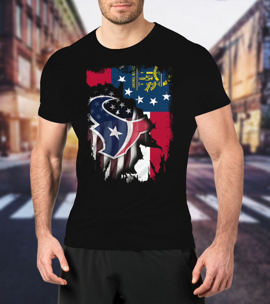 Georgia Flag With Texans Logo Fusion T-Shirt