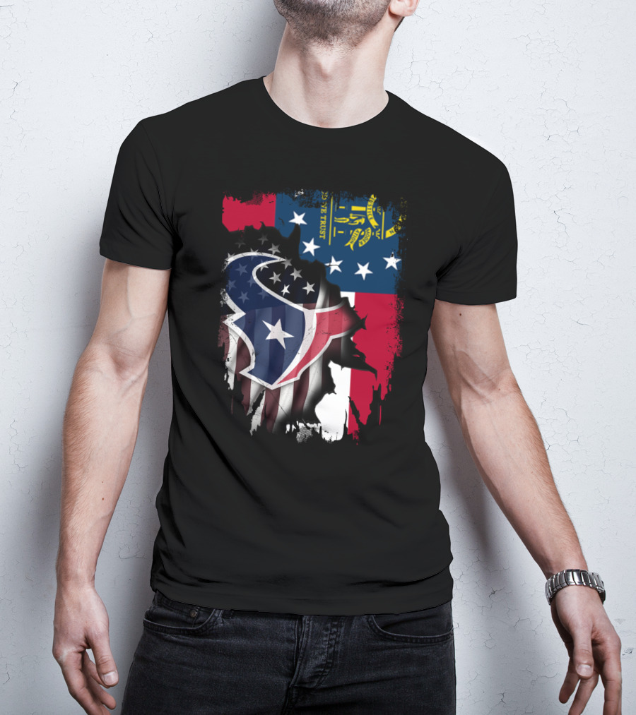 Georgia Flag With Texans Logo Fusion T-Shirt