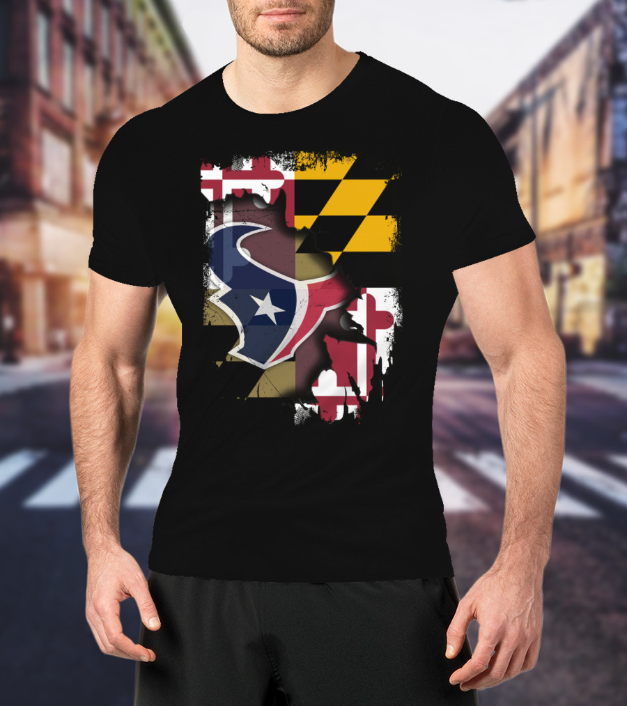 Maryland Flag With Houston Texans Logo Fusion T-Shirt