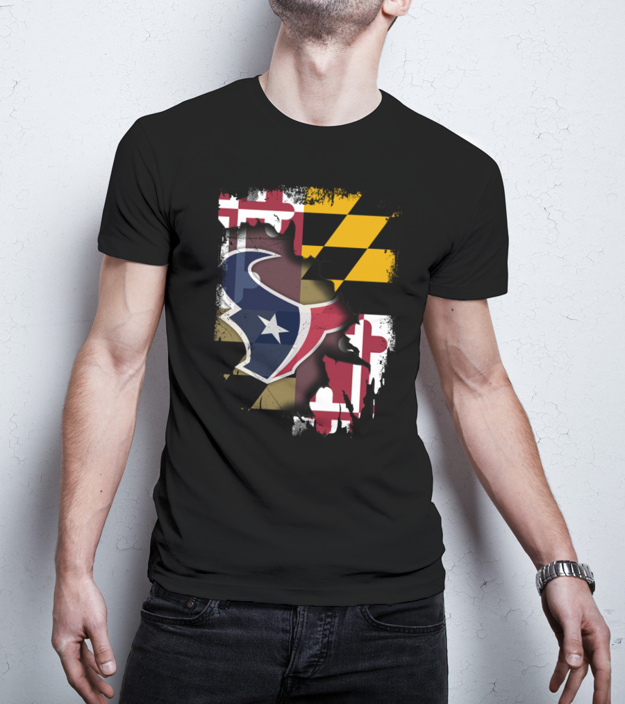 Maryland Flag With Houston Texans Logo Fusion T-Shirt