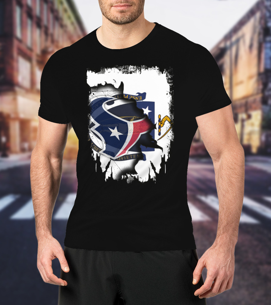 Massachusetts And Texans United With Flag And Logo Elements T-Shirt
