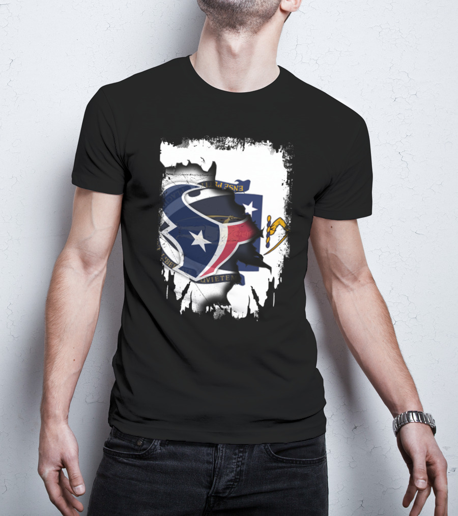 Massachusetts And Texans United With Flag And Logo Elements T-Shirt