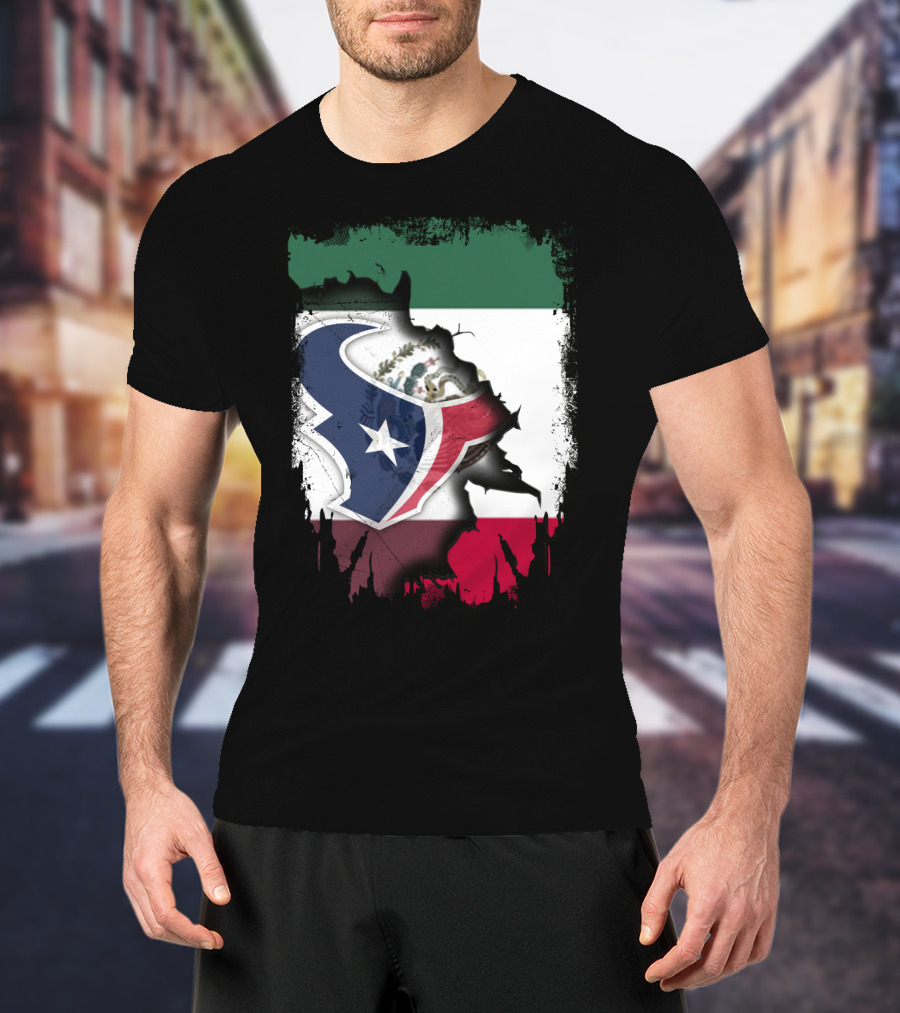 Together Mexico With Texans Flag And Logo Fusion T-Shirt