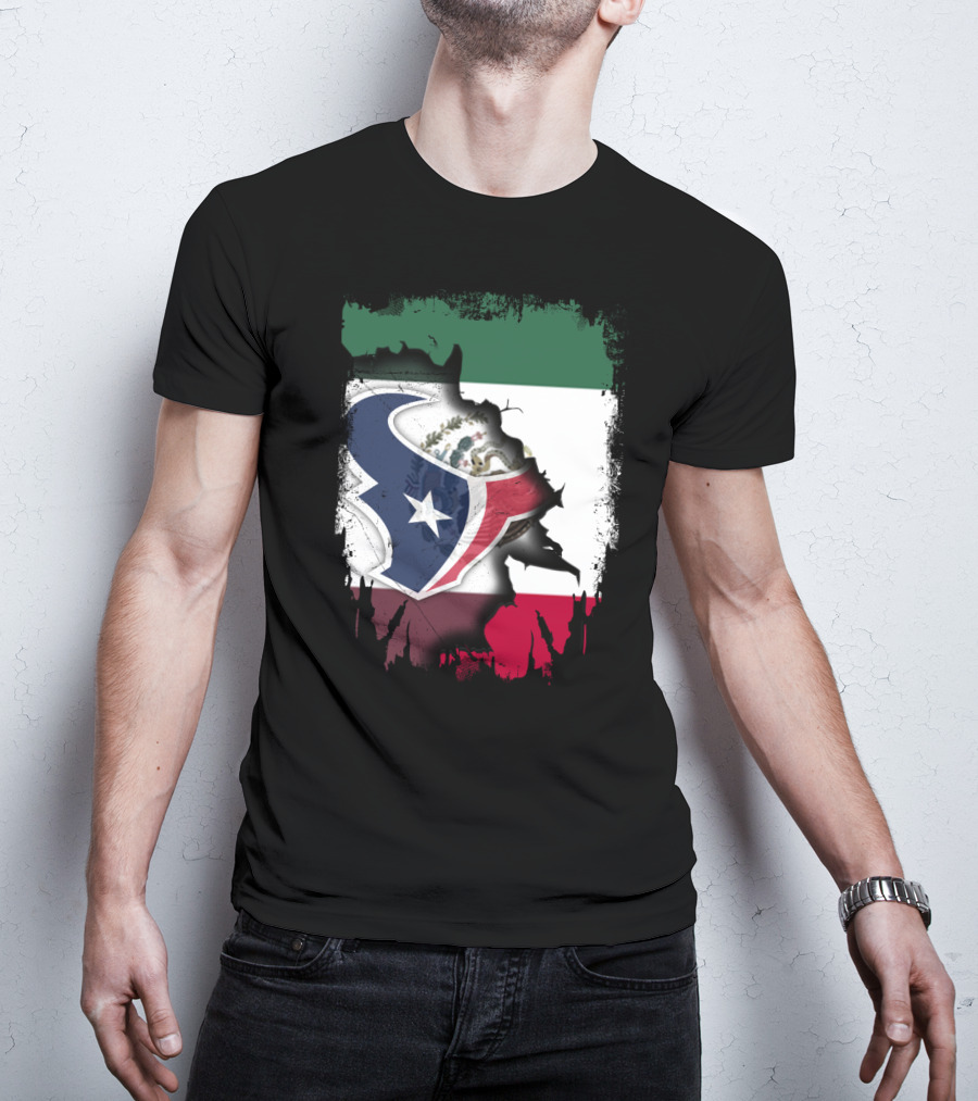 Together Mexico With Texans Flag And Logo Fusion T-Shirt