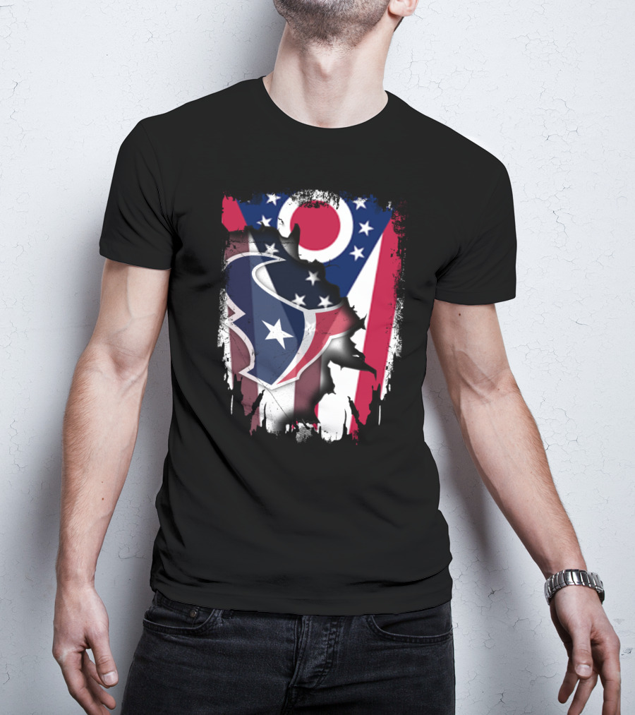 Together Ohio With Texans Flag And Texans Bull Logo Fusion T-Shirt
