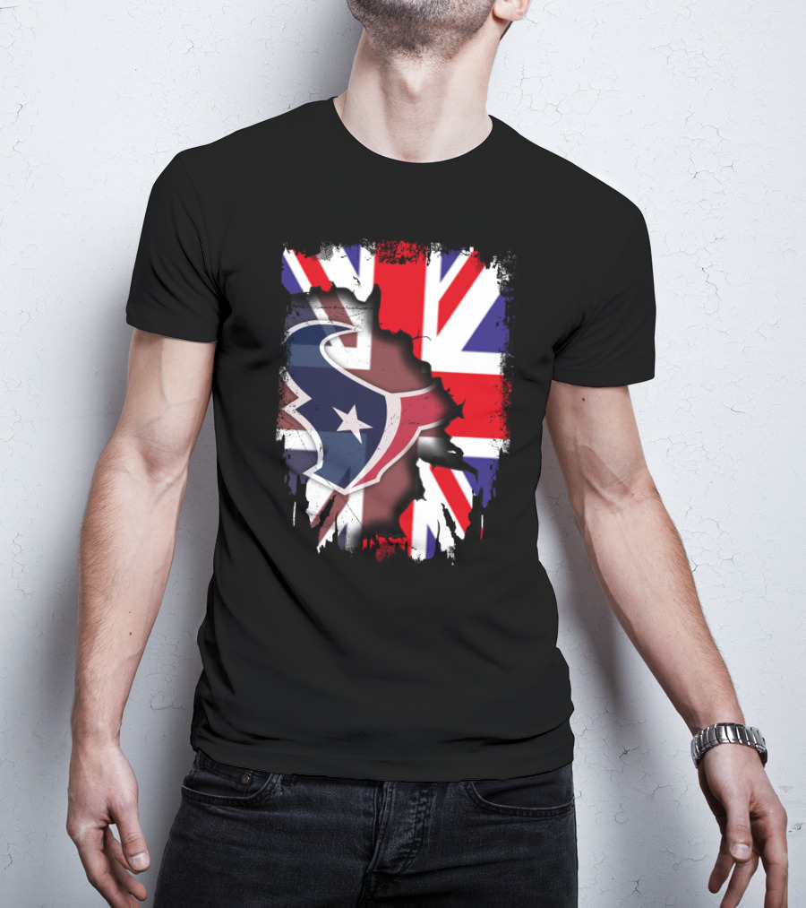 United Kingdom Flag With Texans Football Logo Fusion T-Shirt