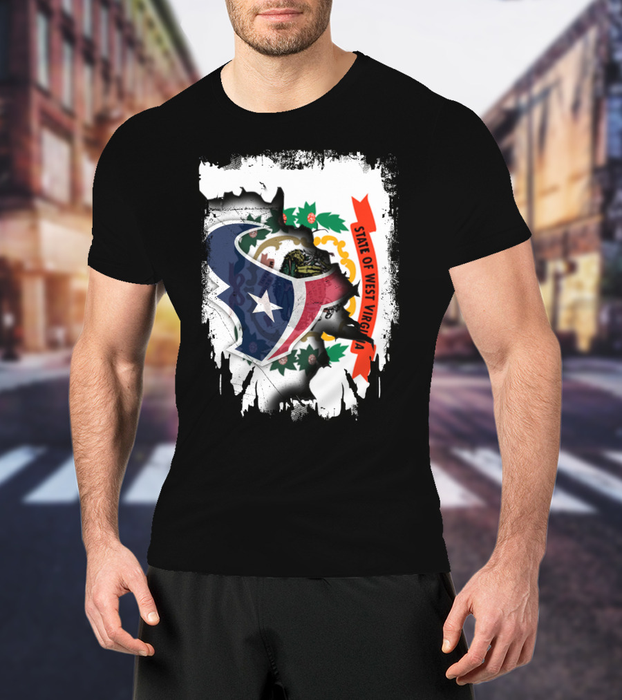 State Of West Virginia With Texans Football Team T-Shirt