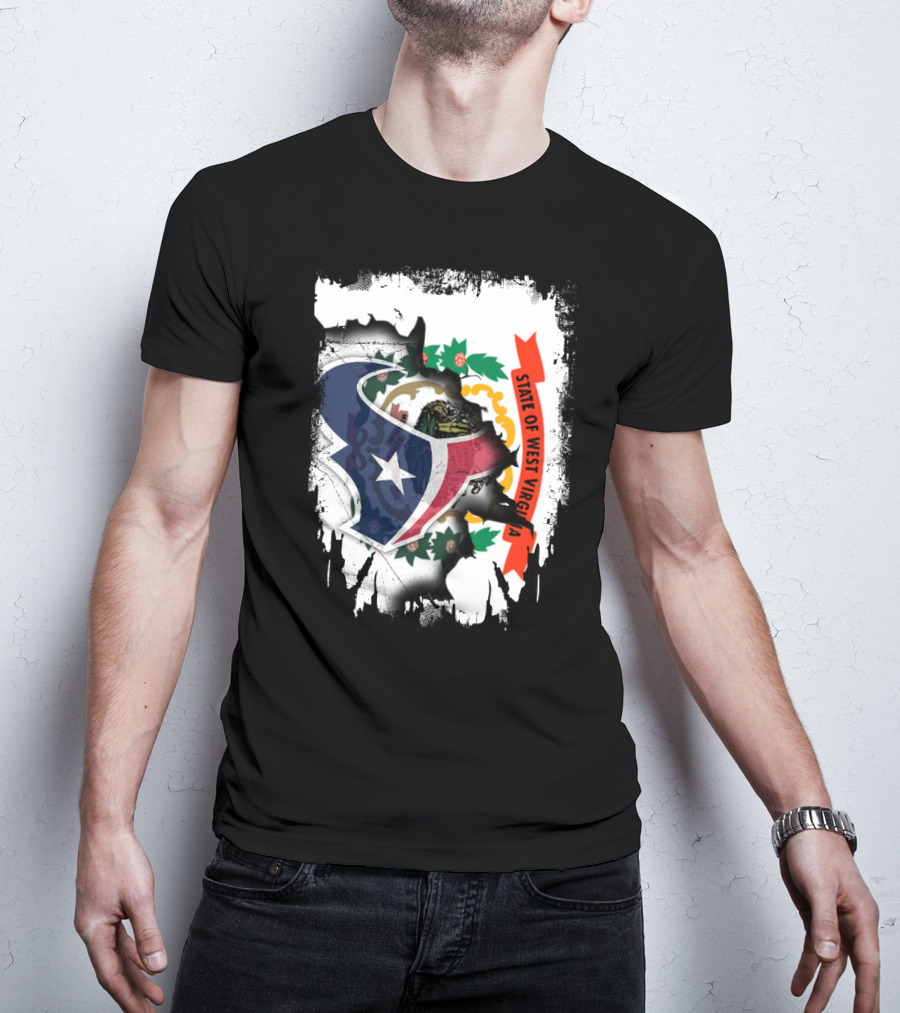State Of West Virginia With Texans Football Team T-Shirt