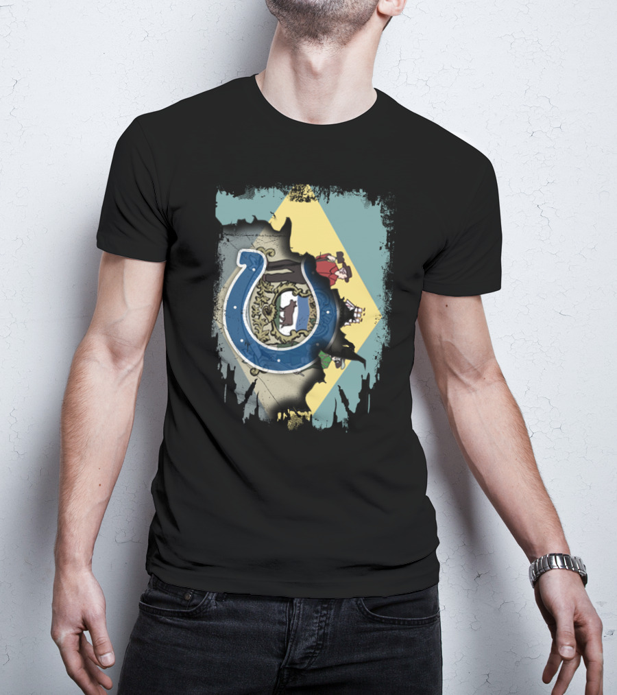 Together Delaware With Colts Horseshoe Flag Emblem T-Shirt