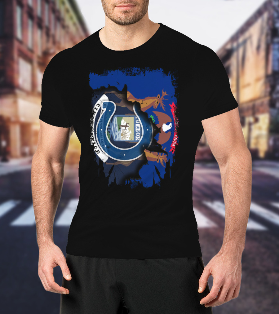Together Michigan With Indiana Colts Horseshoe Logo And State Emblem T-Shirt