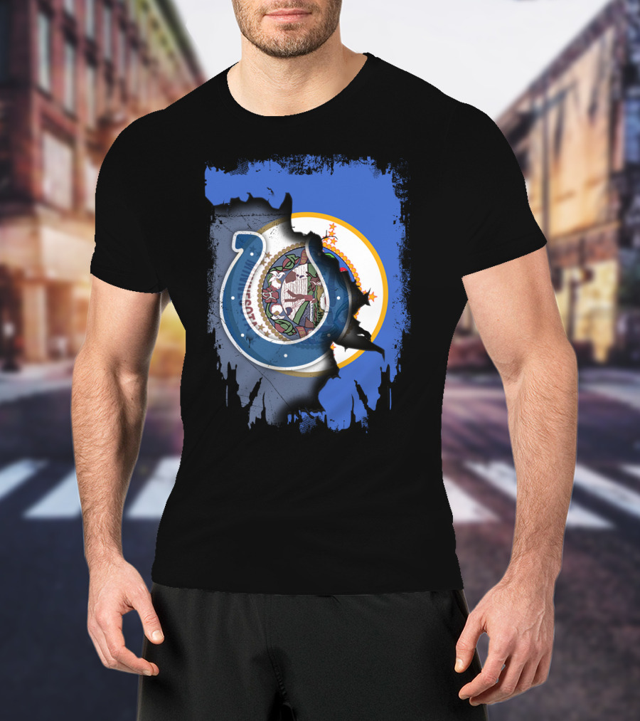 Minnesota State Flag And Indianapolis Colts Logo Overlap T-Shirt