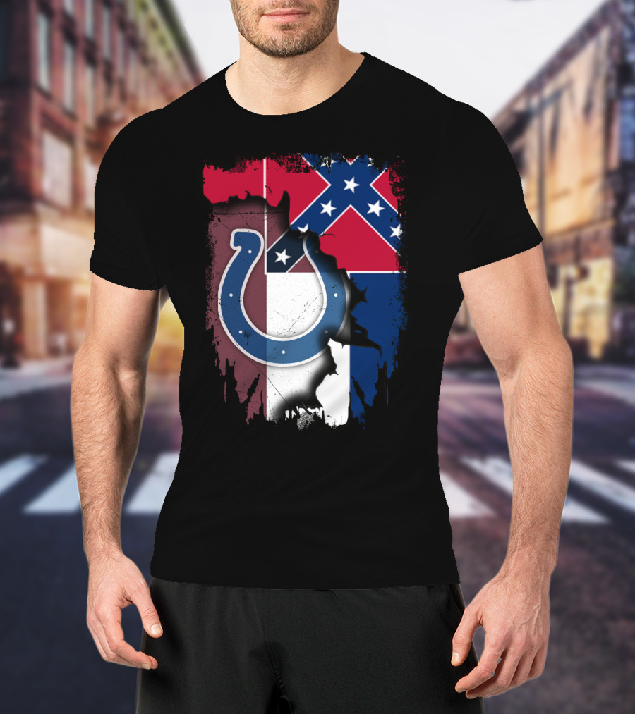 Colts Horseshoe On Mississippi Flag Backdrop T-Shirt