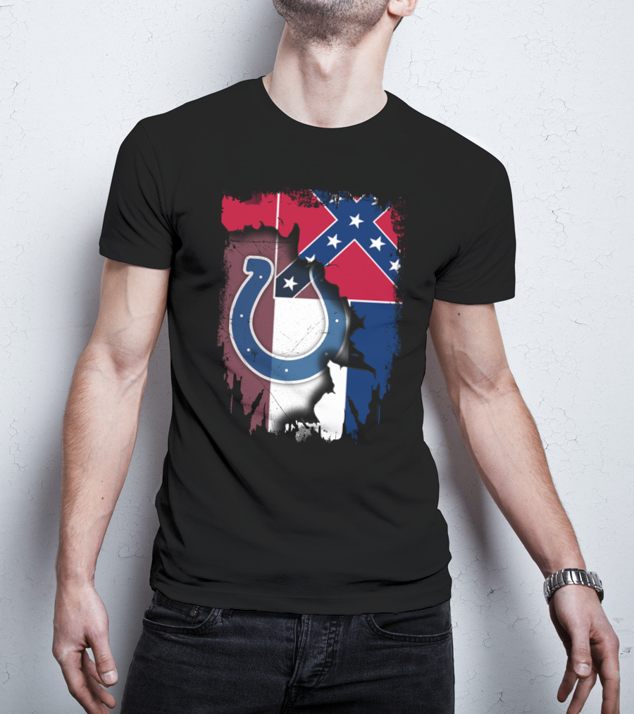 Colts Horseshoe On Mississippi Flag Backdrop T-Shirt