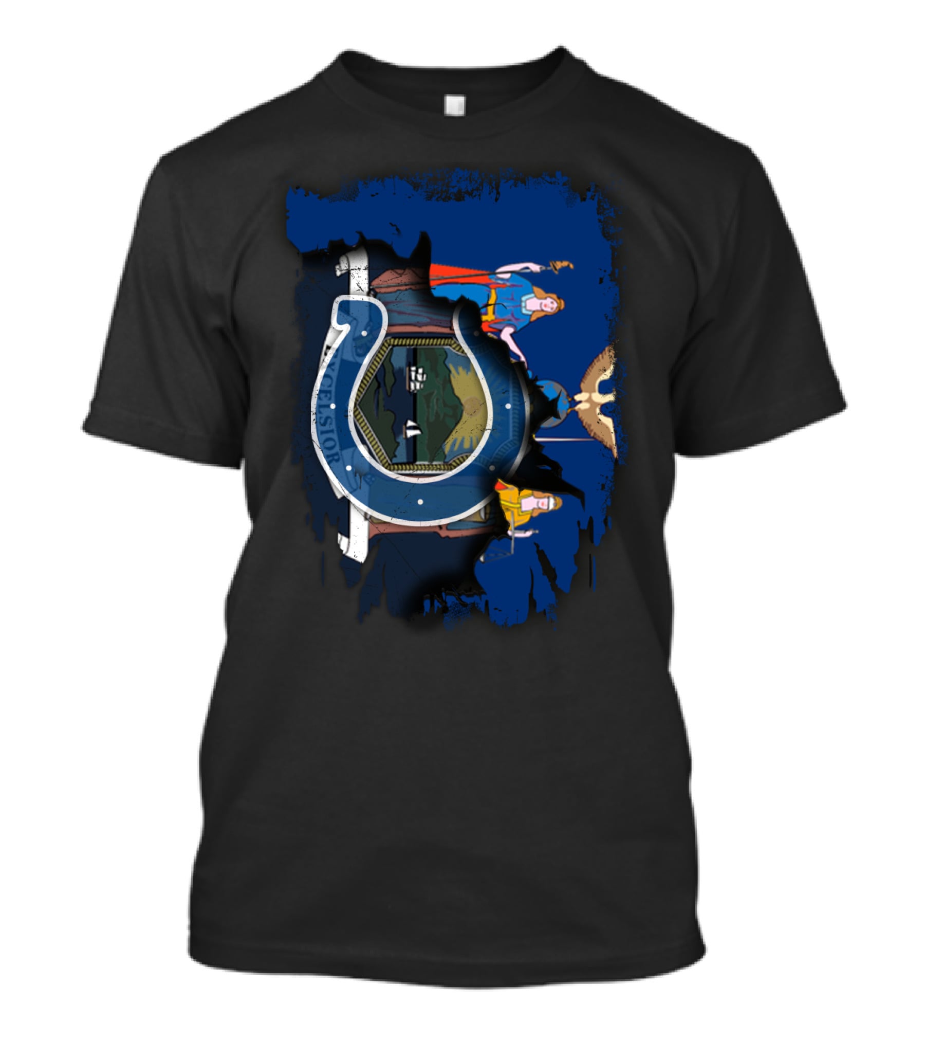 New York Emblem With Indianapolis Colts Horseshoe T-Shirt