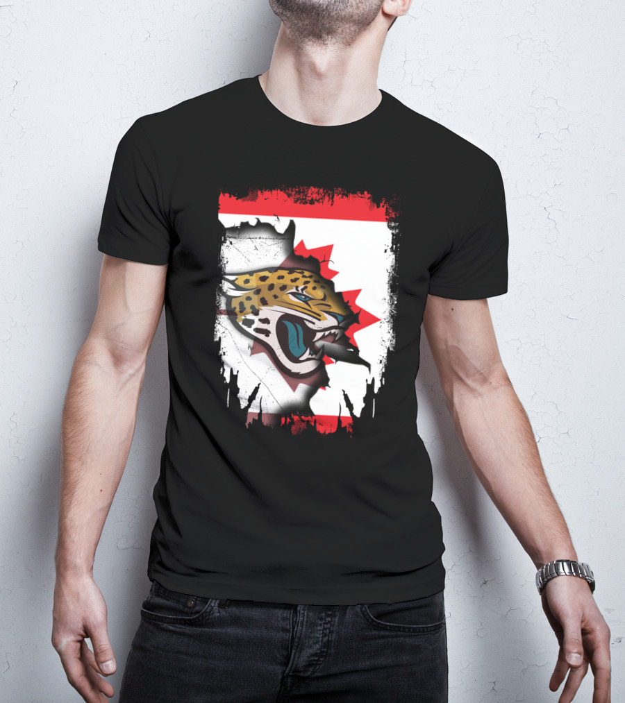 Together Canada Jaguars Emblem With Maple Leaf Backdrop T-Shirt