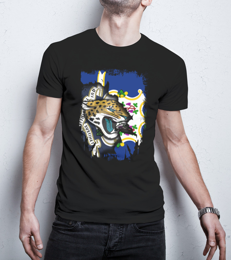 Connecticut Jaguars With Qui Transtulit Sustinet Flag Elements T-Shirt