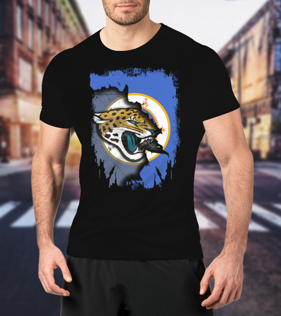 Together Minnesota With Jaguars Emblem Against Blue Background T-Shirt