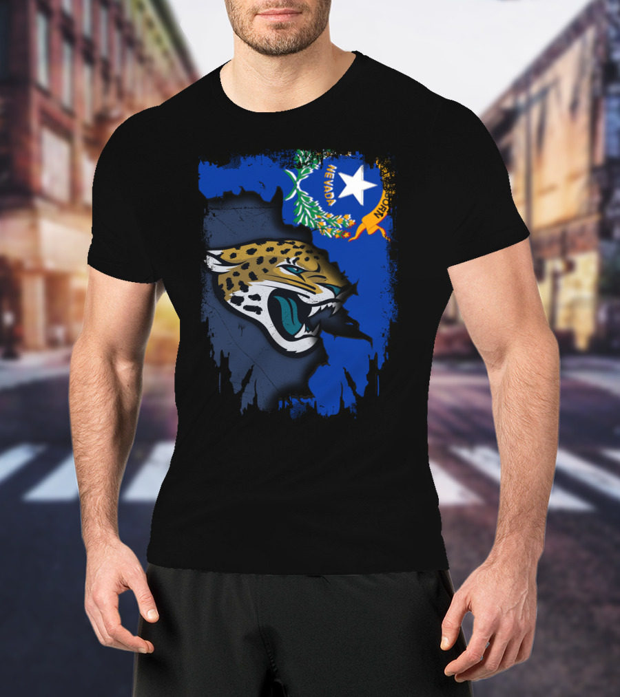 Nevada State Flag With Stylized Jaguars Emblem Together T-Shirt