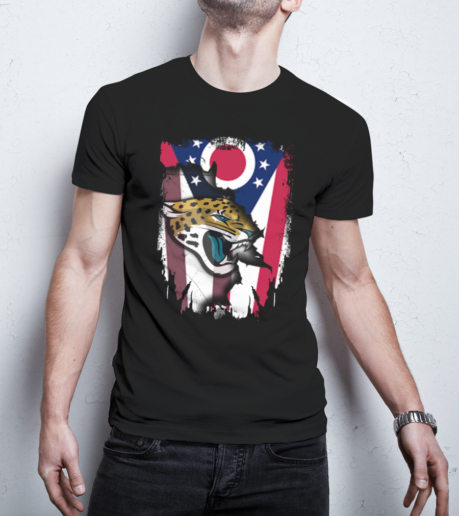 Together Ohio With Jaguars Roaring Against Ohio Flag Background T-Shirt