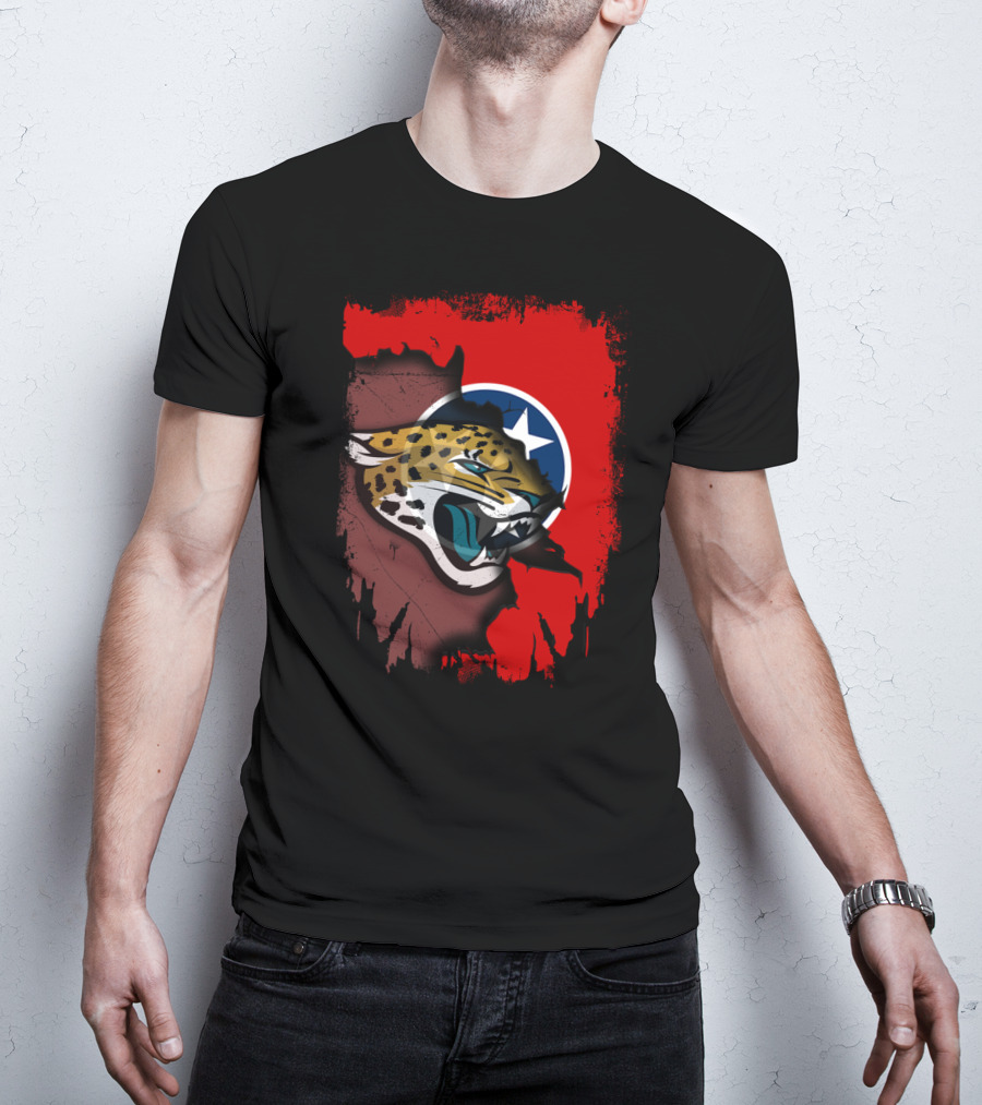 Tennessee State Flag With Jacksonville Jaguars Logo Fusion T-Shirt