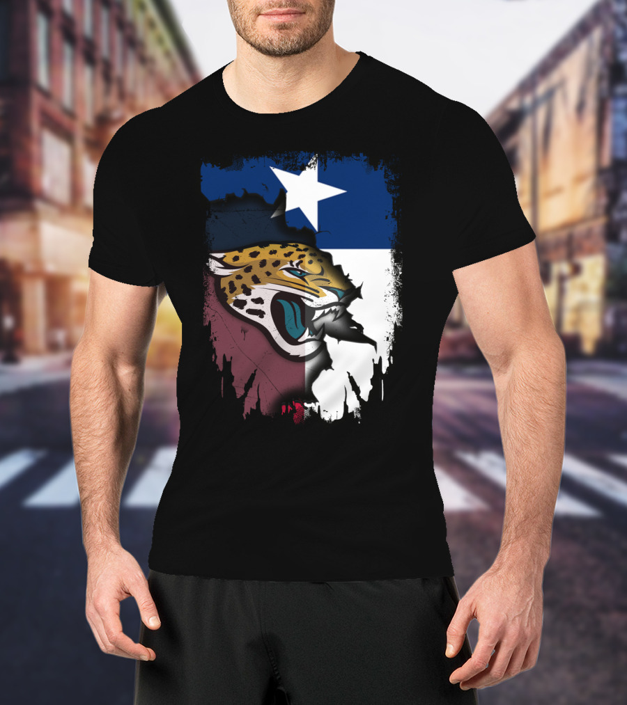 Texas Flag With Fierce Jaguar Face T-Shirt